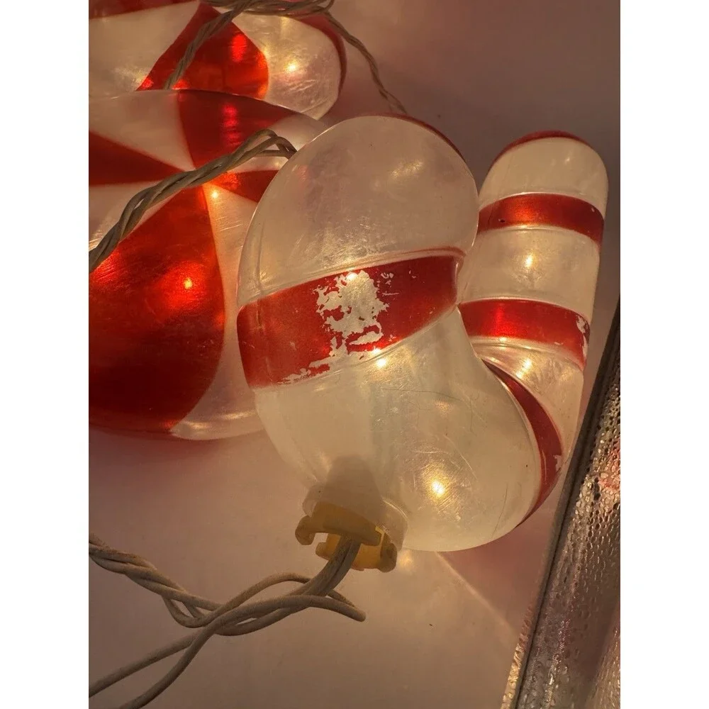 Blow Mold 15 Lighted Candy Canes & Peppermint Christmas Hanging String Lights
